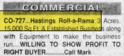 Hastings Roll-A-Rama - Oct 09 1997 For Sale (newer photo)